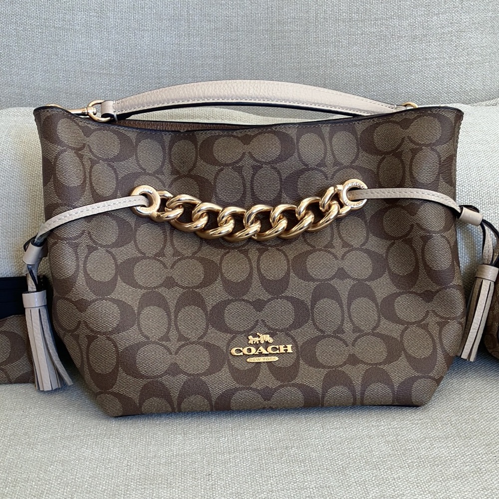 Coach Brown Shoulder Bag with Gold Chain
